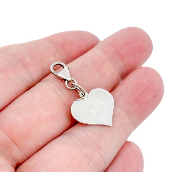 Sterling Silver 925 "KDM" Engraved Heart Charm with Lobster Clasp - Picture 1 of 5